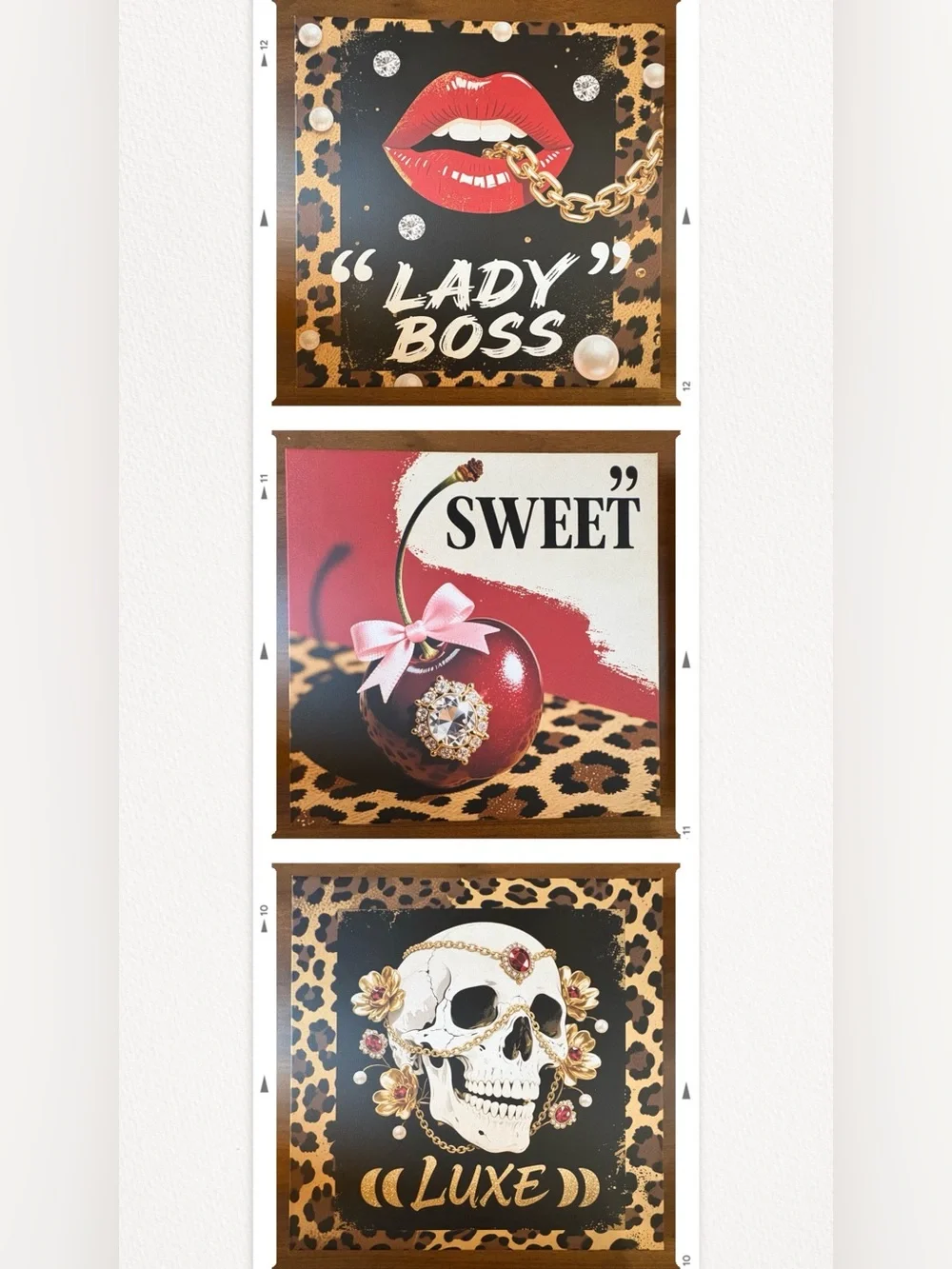 Leopard Accent Wall Art w/Sweet, Lux, & Lady Boss Features. - 3pc Set - nwot